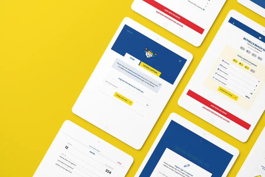 Surf Life Saving NZ Patrol App Interface on tablets